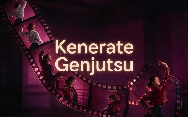 Kenerate Genjutsu title card — a film strip curving through a dark studio