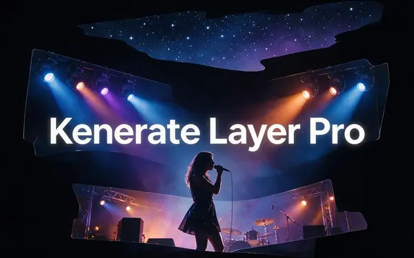 Kenerate Layer Pro title card — a detailed poster separating into many crisp transparent layers floating in depth