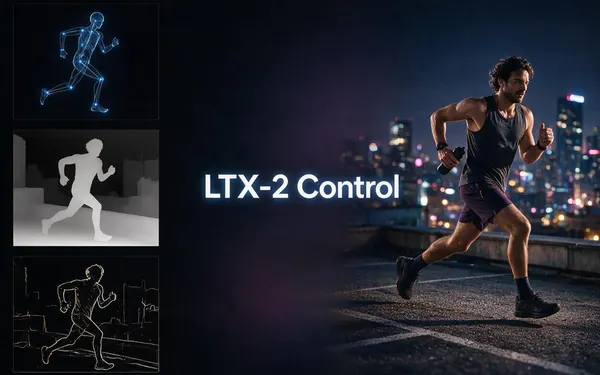 LTX-2 Control title card — a pose skeleton