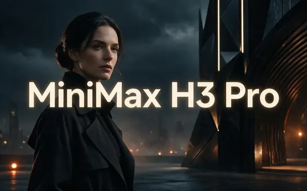 MiniMax H3 Pro title card — reference photos of a character and a location merging into a cinematic film still