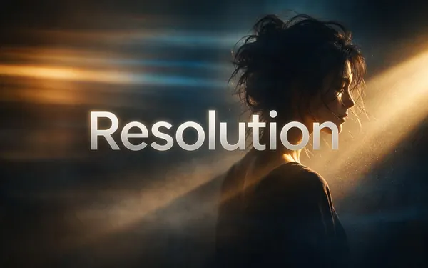 Resolution title card — a soft frame becoming crisp in sharper steps from left to right
