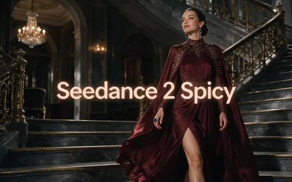 Seedance 2 Spicy title card — glamorous high-fashion editorial