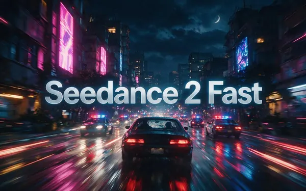 Seedance 2 Fast title card — a fast-cut cinematic chase still through neon streets