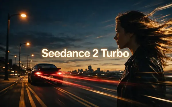 Seedance 2 Turbo title card — reference images quickly turning into a film still
