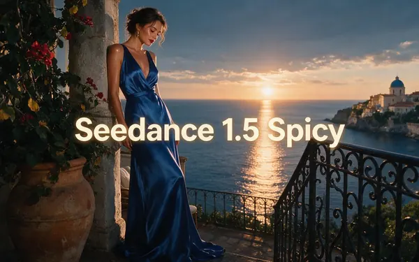Seedance 1.5 Spicy title card — glamorous high-fashion editorial