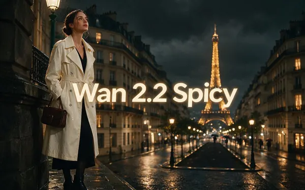 Wan 2.2 Spicy title card — glamorous high-fashion editorial