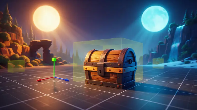 A treasure chest game asset on a grid floor