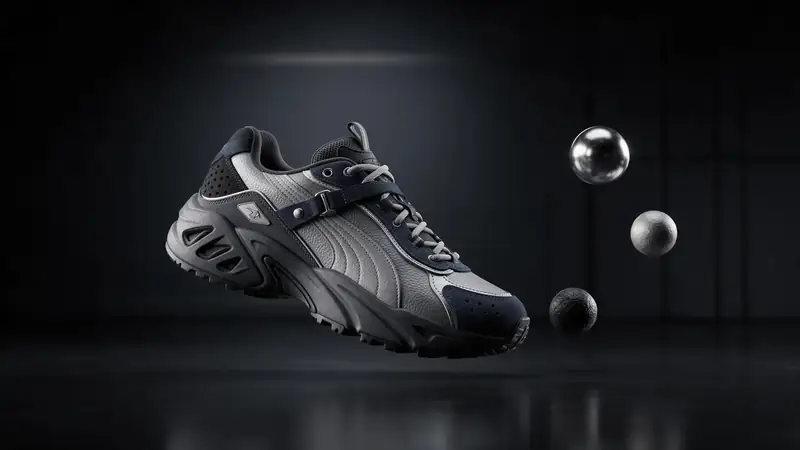 A textured sneaker 3D model with material spheres