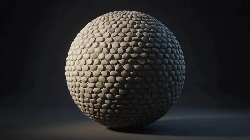 A light sweeping across a cobblestone-textured sphere