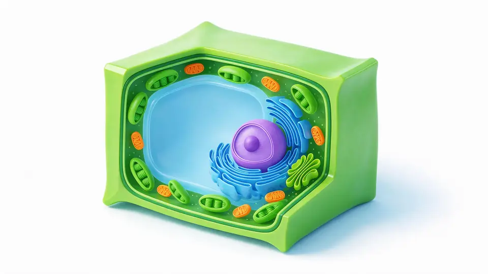 A cutaway plant cell illustration slowly turning