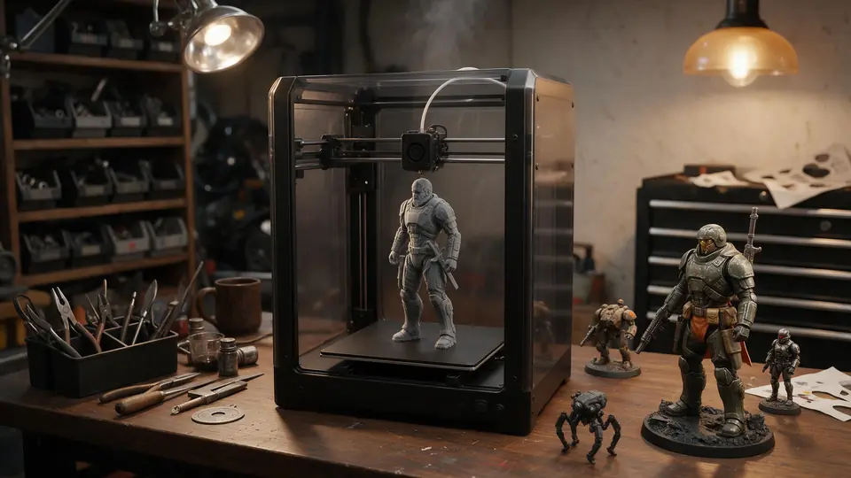 A 3D printer printing a figure layer by layer