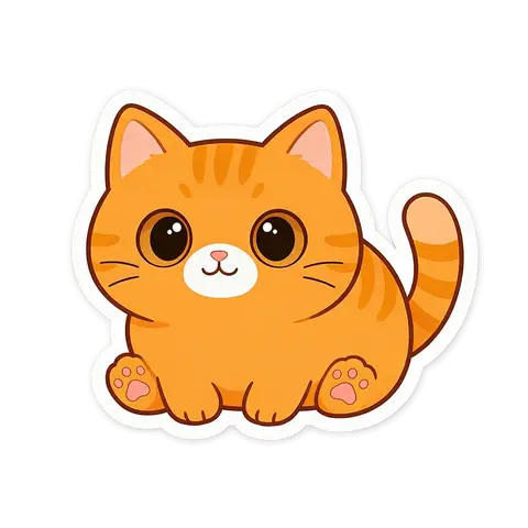 Cartoon orange cat sticker on a white background