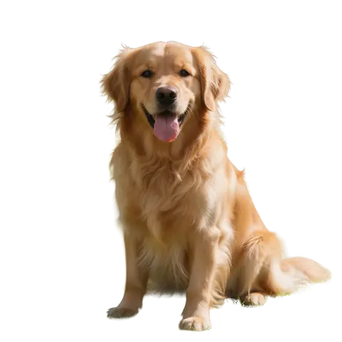 Golden retriever sitting on grass in a park