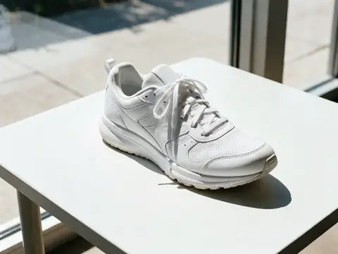 White sneaker with a hard window-frame shadow across it