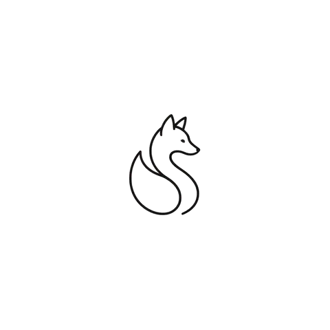 Black line-art fox logo printed on white paper