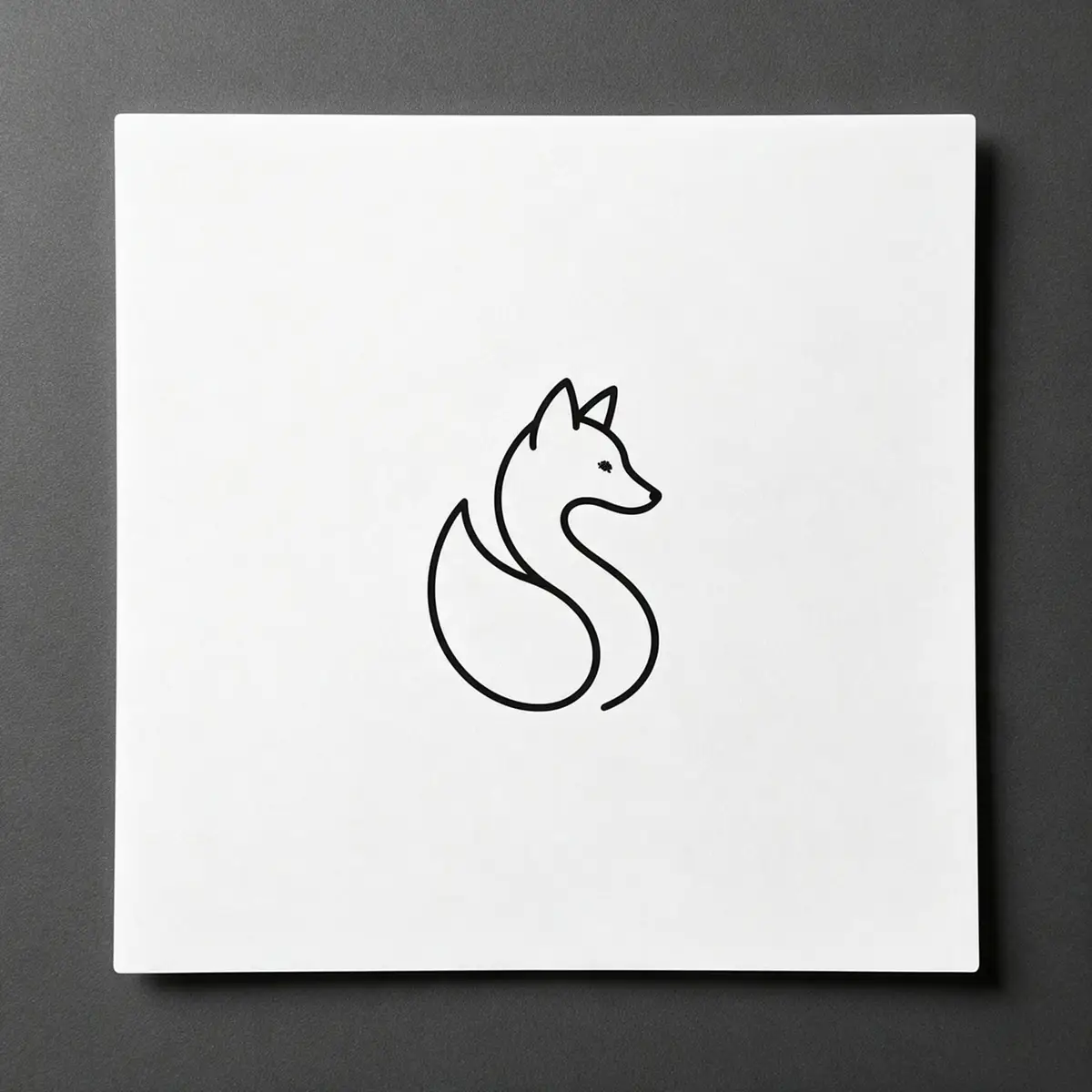 Black line-art fox logo printed on white paper — original photo