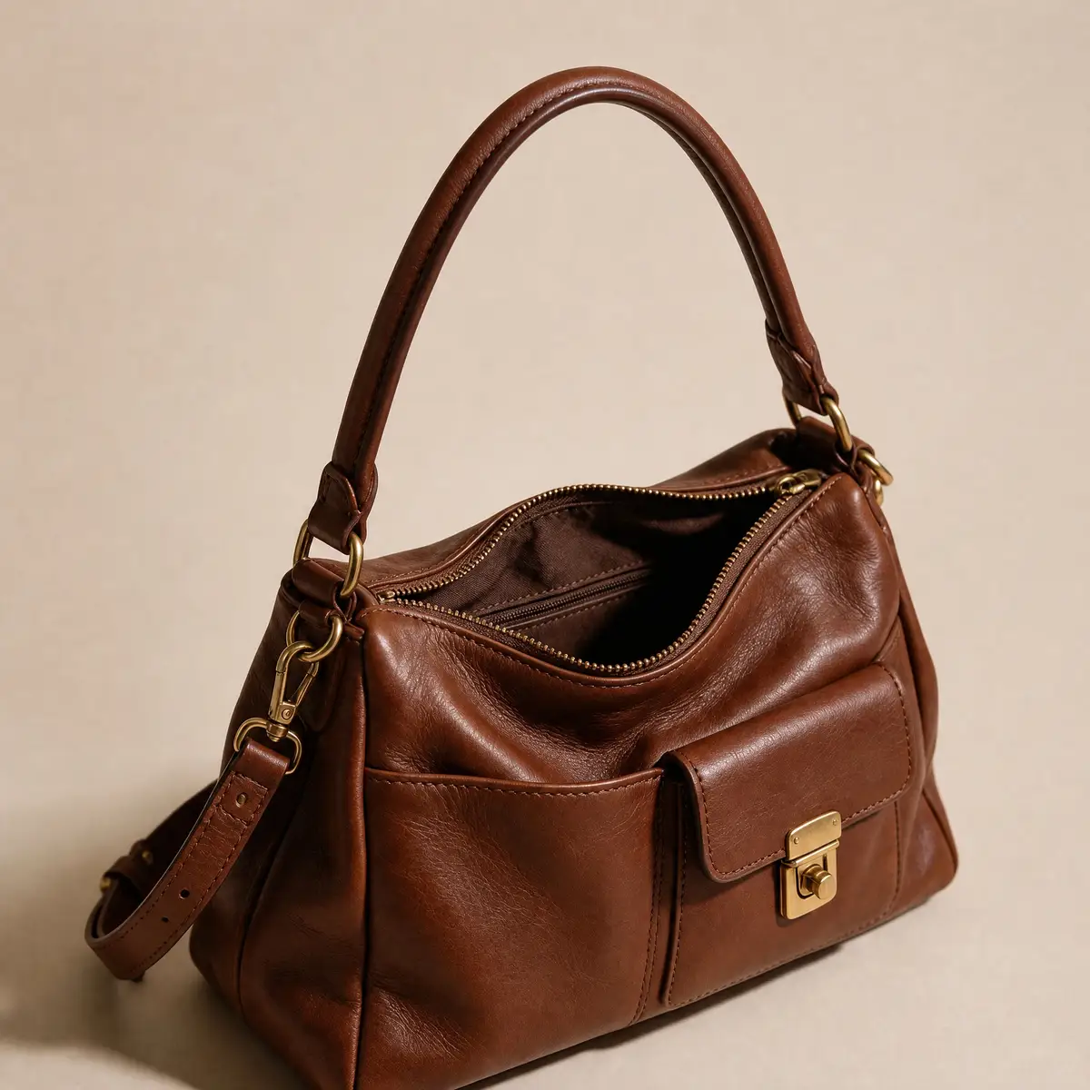 Leather handbag photo with a red sale text overlay — after