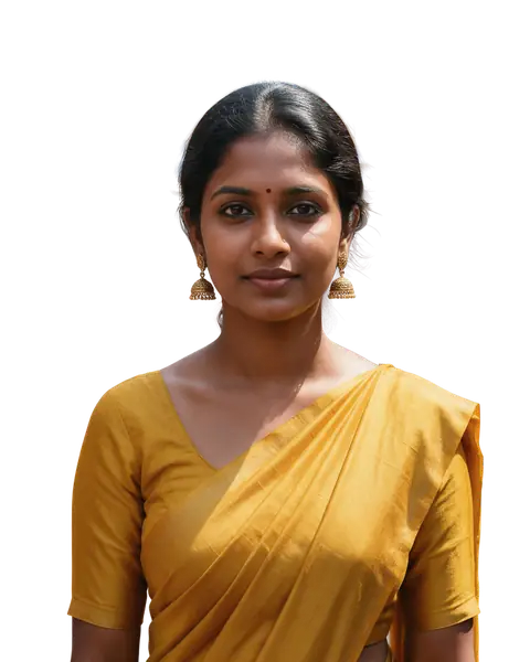 Woman in a mustard saree at an Indian street market