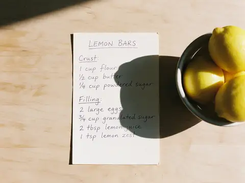 Recipe card with the photographer's phone shadow across it