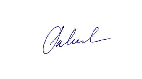Handwritten blue ink signature on paper
