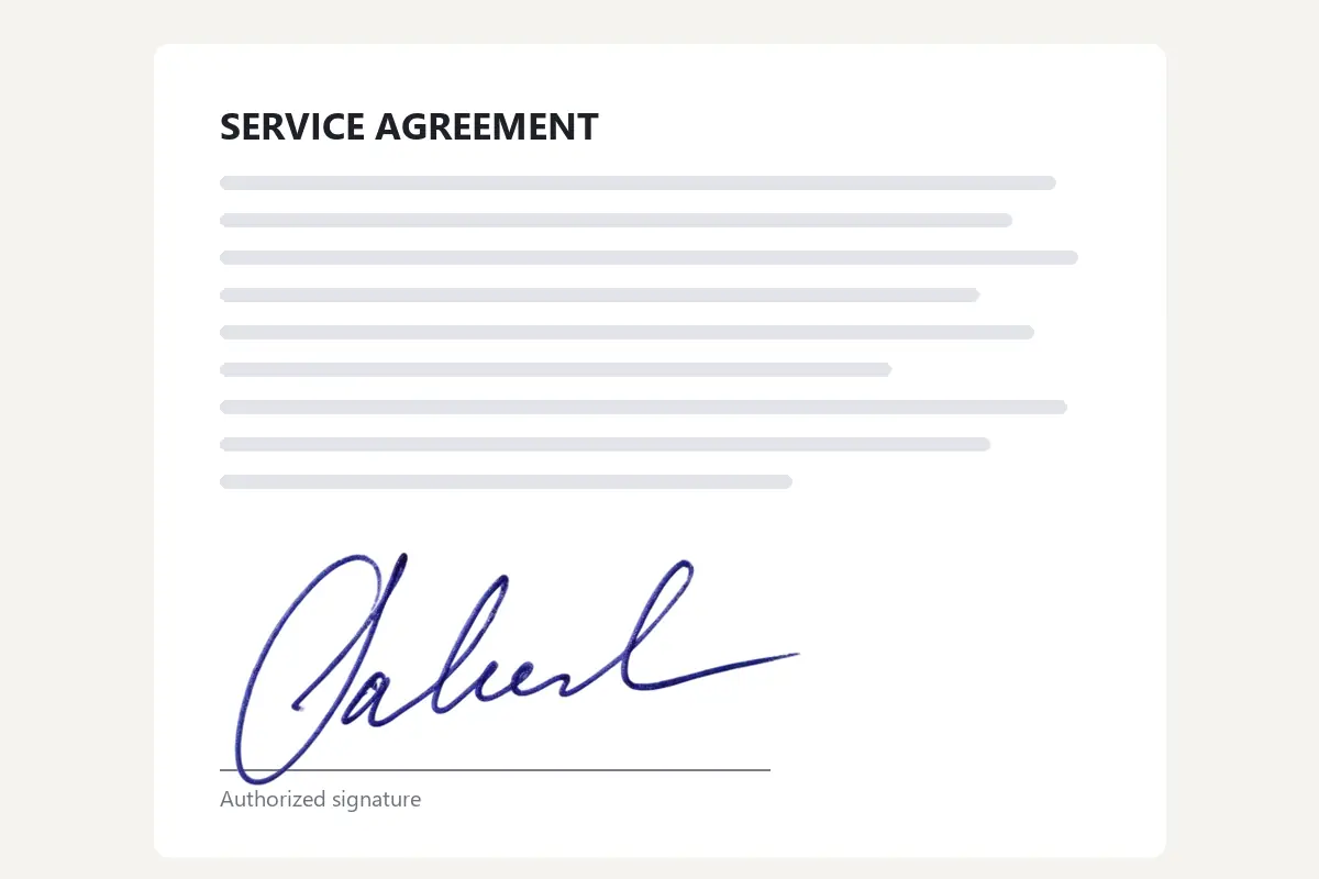 Transparent signature PNG placed on the signature line of a document
