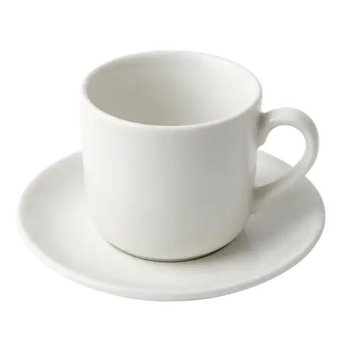 White ceramic cup and saucer on a white background