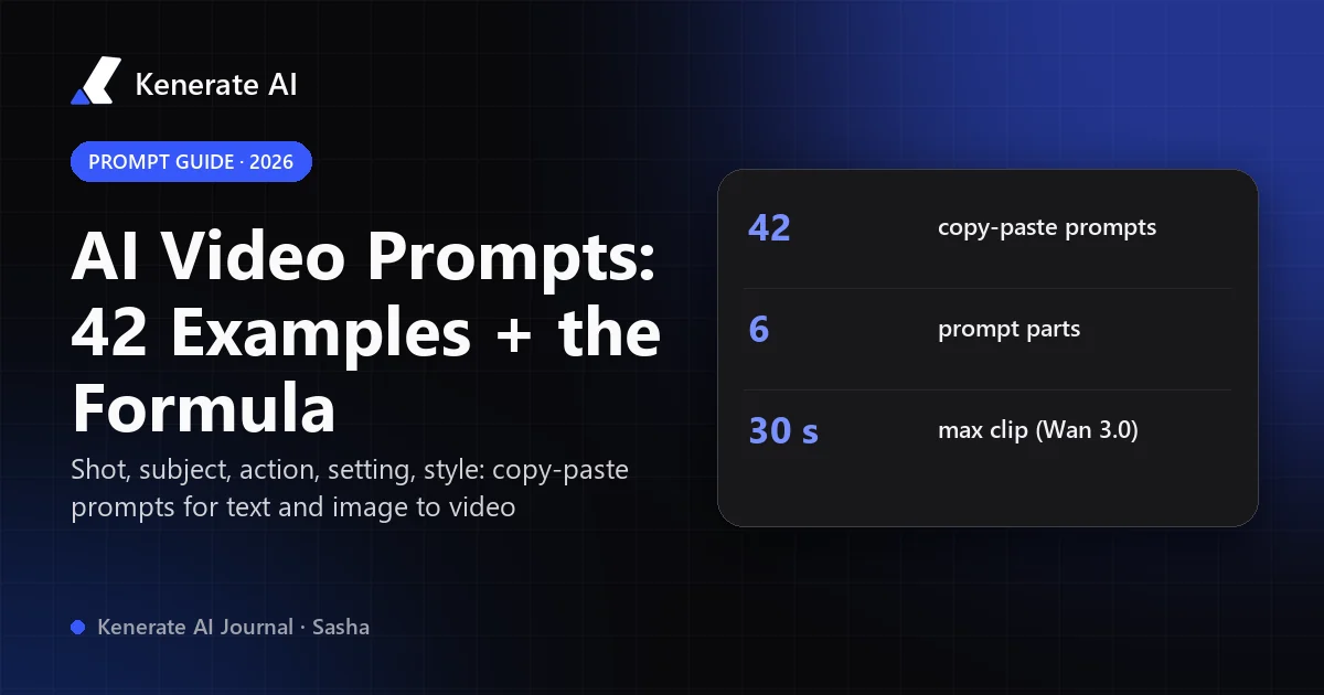AI Video Prompts: 42 Examples + the Formula (2026) | Kenerate AI