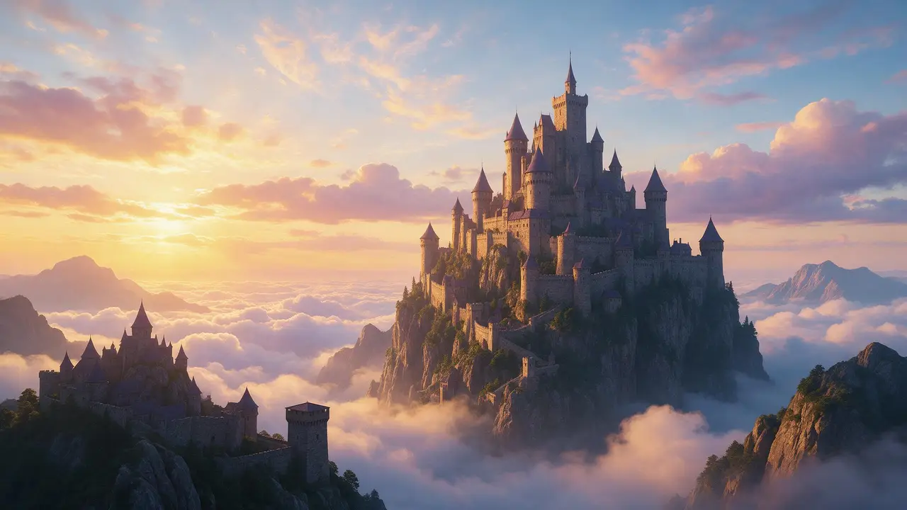 AI fantasy matte painting of a castle above the clouds