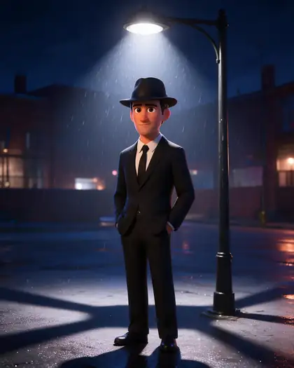 Before: black-and-white photo of a man in a fedora. After: colourful 3D animated version