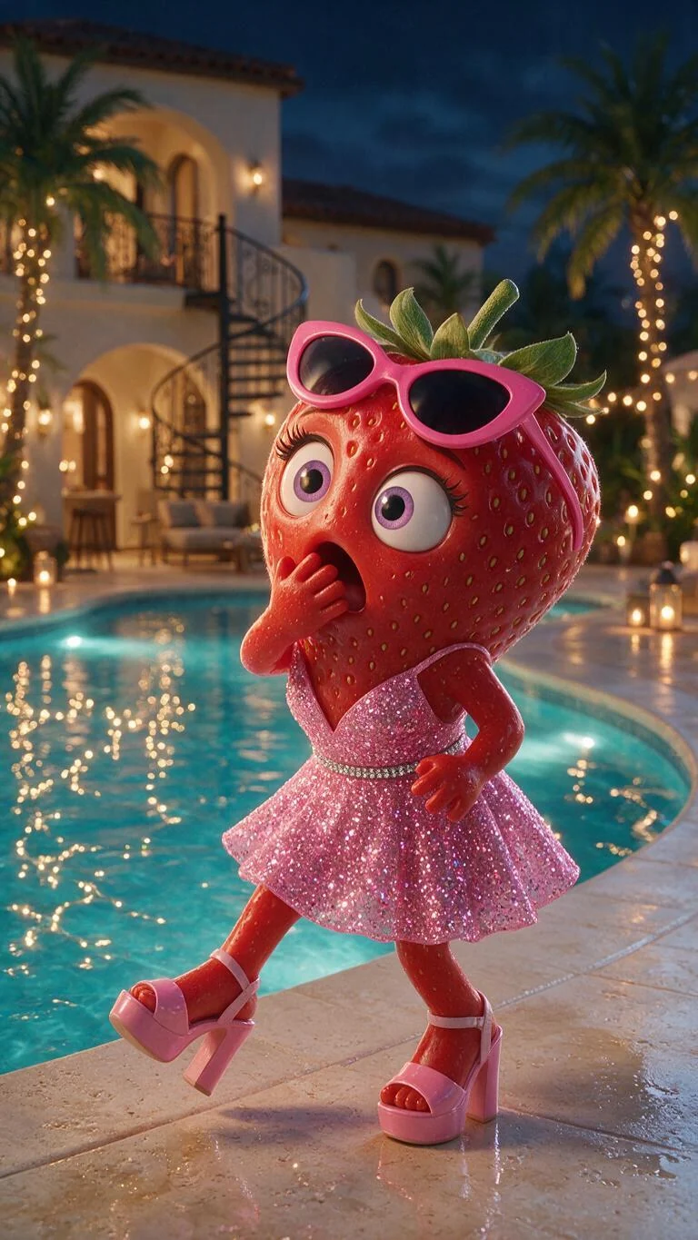 Poolside shock — AI Fruit Video Generator example start image