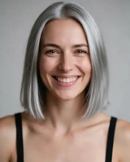 Same woman with silver grey hair