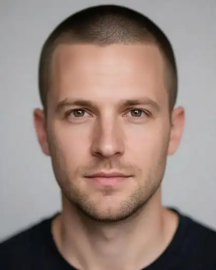 Same man with a buzz cut