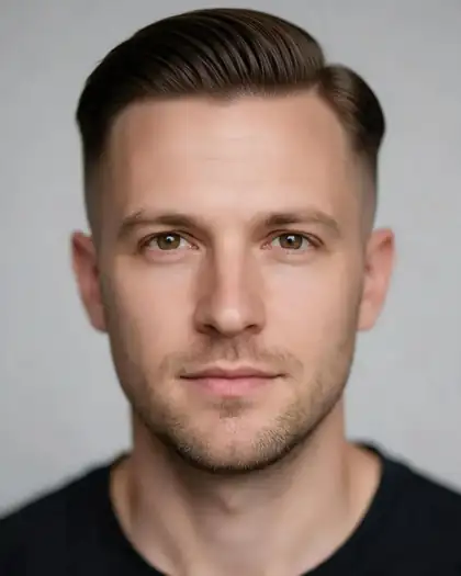 Same man with a slicked-back undercut