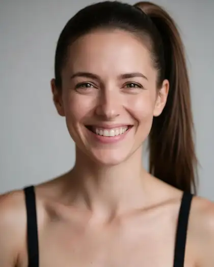 Same woman with a high ponytail