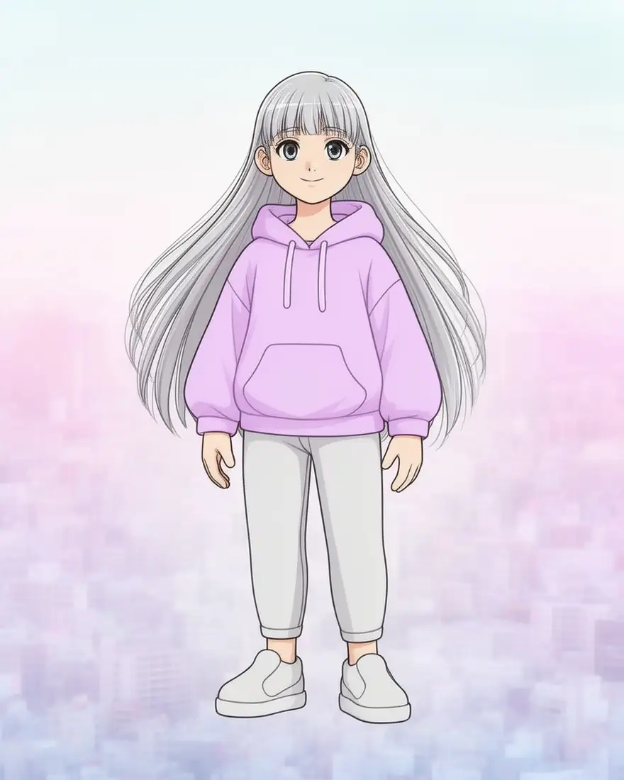 Grey 3D render and the anime character made from it — after