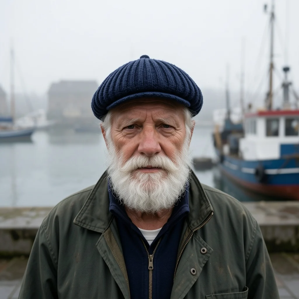 Fisherman on a misty harbour — FLUX.2 klein 9B Base output