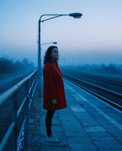Train platform at dusk