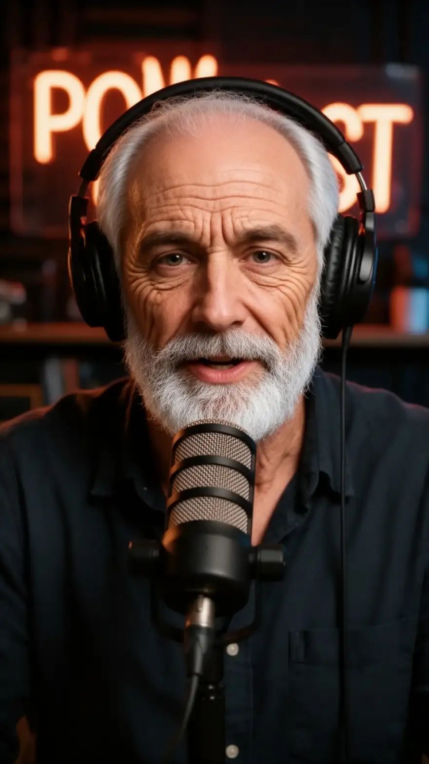 Antes: presentador de pódcast de unos treinta años. Después: el mismo hombre unos 35 años mayor — after