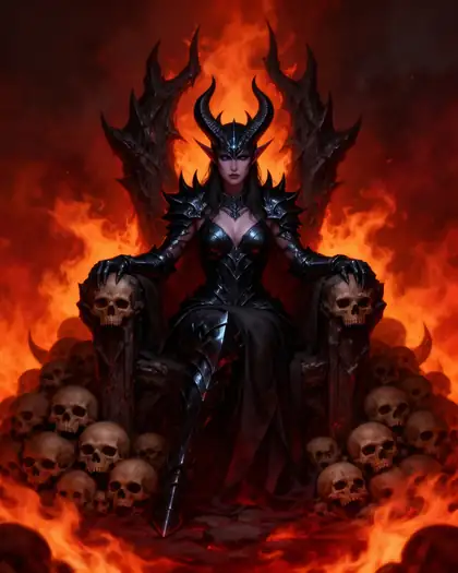 Demon queen on a throne made with Flux 2 Dev