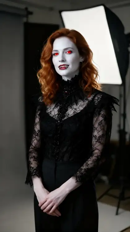 Antes: retrato de estudio de una mujer. Después: la misma mujer como vampira gótica