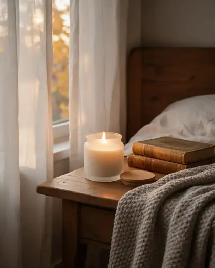 Candle on a nightstand