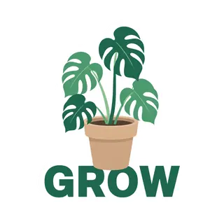 Monstera 'GROW' sticker on a transparent background