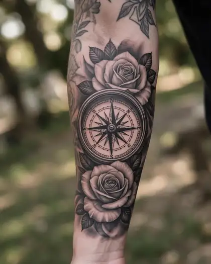Compass sleeve (photo) tattoo design