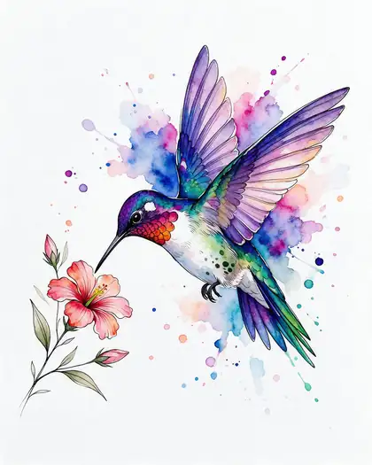 Watercolor hummingbird tattoo design