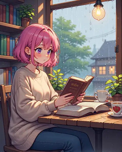 Anime girl in a café made with Chroma