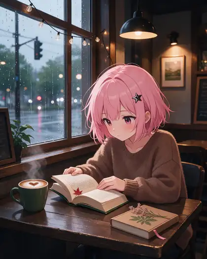 Anime girl in a café made with Seedream 5.0 Pro