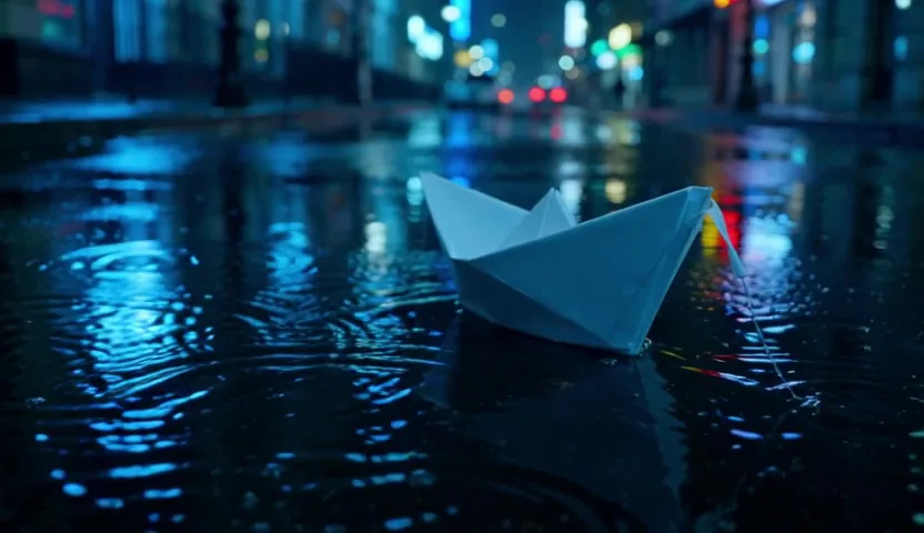 Paper boat in the rain — Wan 2.2 example clip