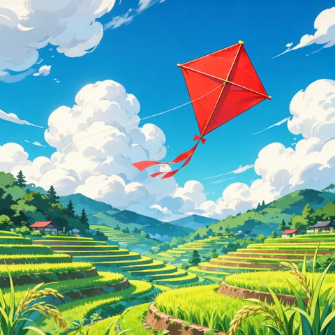 Kite over rice terraces — Wan 2.5 image model output