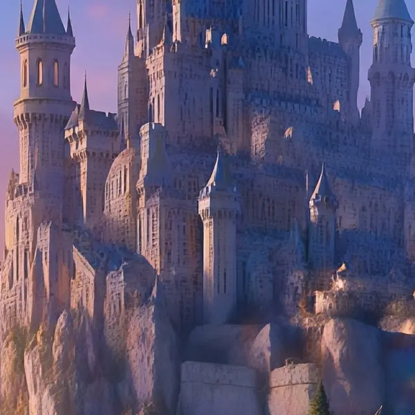 Fantasy castle on a cliff above a glowing sea with dragons — the same crop after Ultimate Upscaler