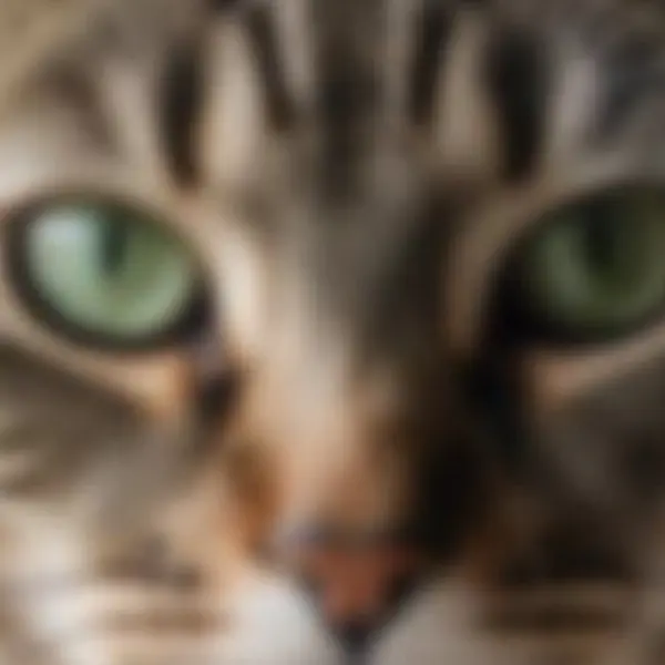 Tabby cat with green eyes on a windowsill — the 720 px, out of focus original stretched to the same size (bicubic)